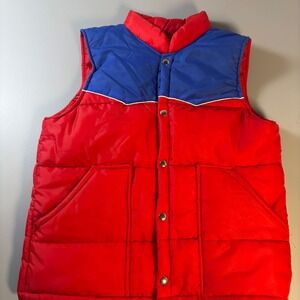 Vintage Swingster Polar Vest Red‎ Blue Western Style Puffer Snap Front Medium
